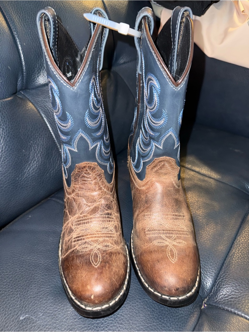 Kids Two-Tone Brown & Navy Western Pull-On Boots